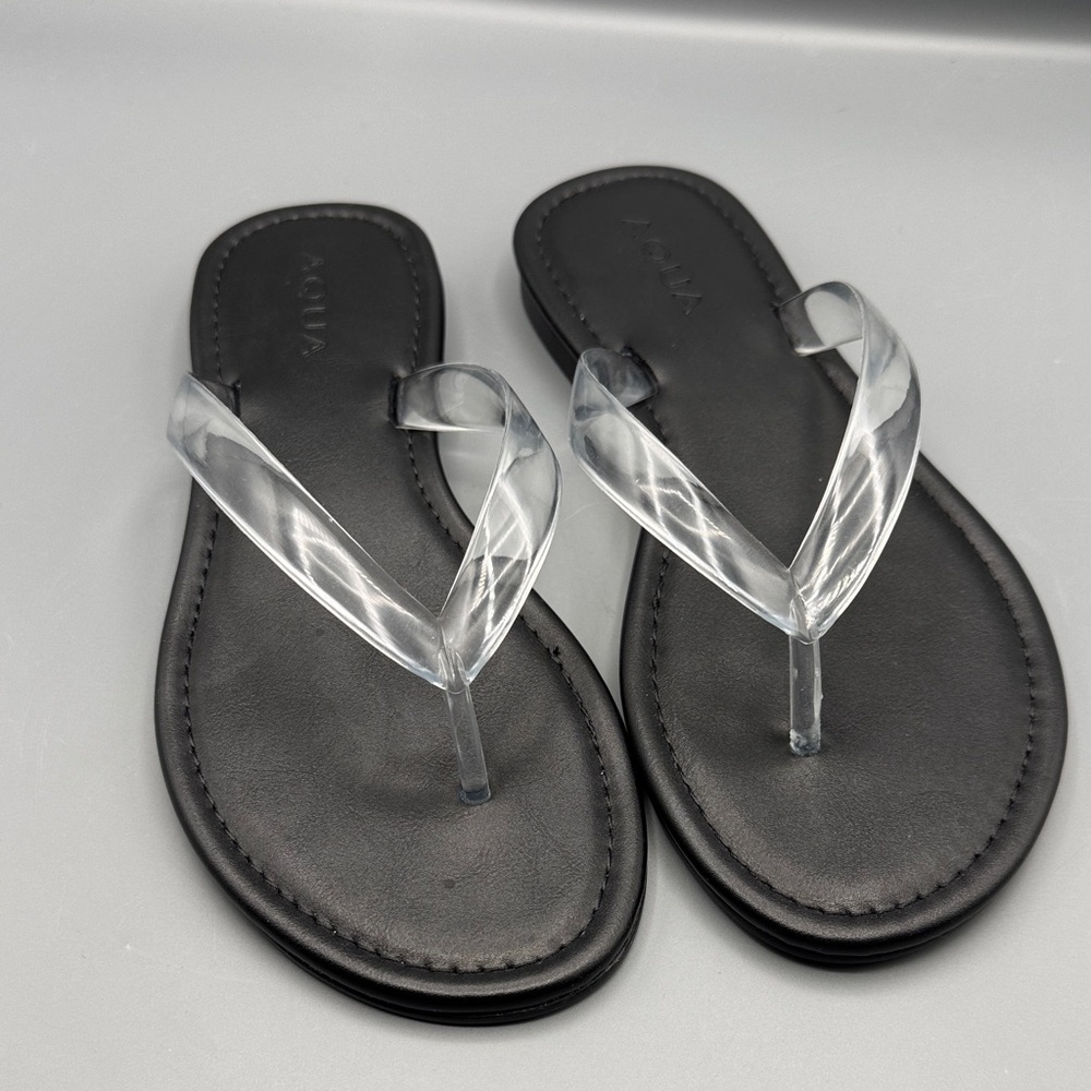 Aqua Black Flip Flop Sandals with Clear Straps